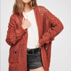 Free People  Chunky Knit Cardigan Sweater burnt orange